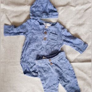 Baby Blue Dinosaur Knit Matching Set with Hat